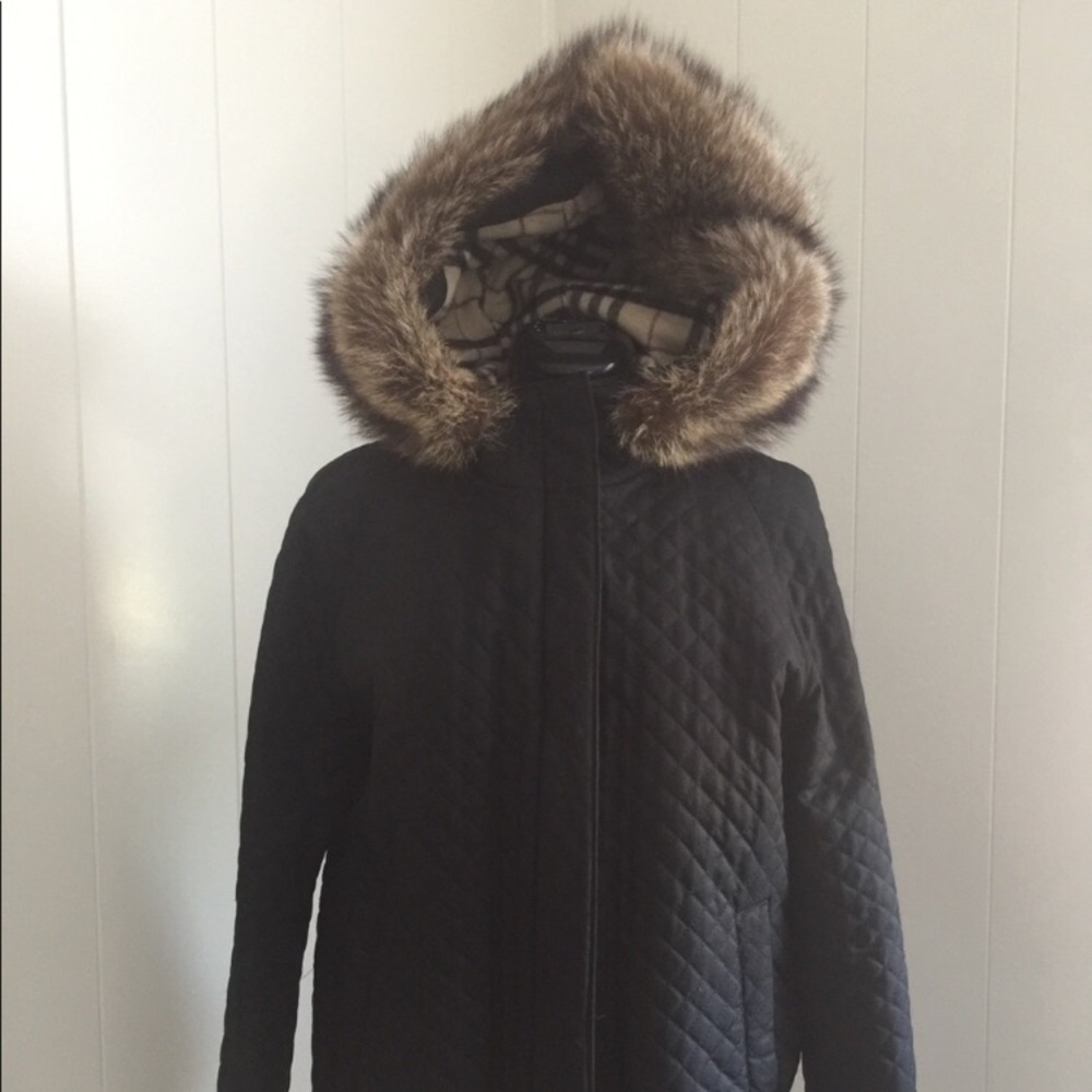 Burberry Quilted Bomber with Fur Trim Hood